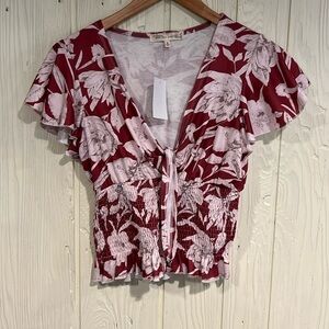 SEE THE SHADES Top with Tie at Breast Flutter Cap Sleeves Elastic Size Small NWT